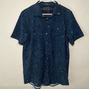 William Murray Short Sleeve Button Up Shirt Mens Sz Medium Blue Funny Script AOP